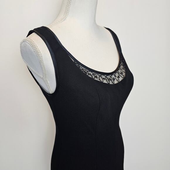 Evan-Picone Vintage Formal Black Scoop Beaded Neckline Sleeveless Midi Size 4 - Picture 2 of 9